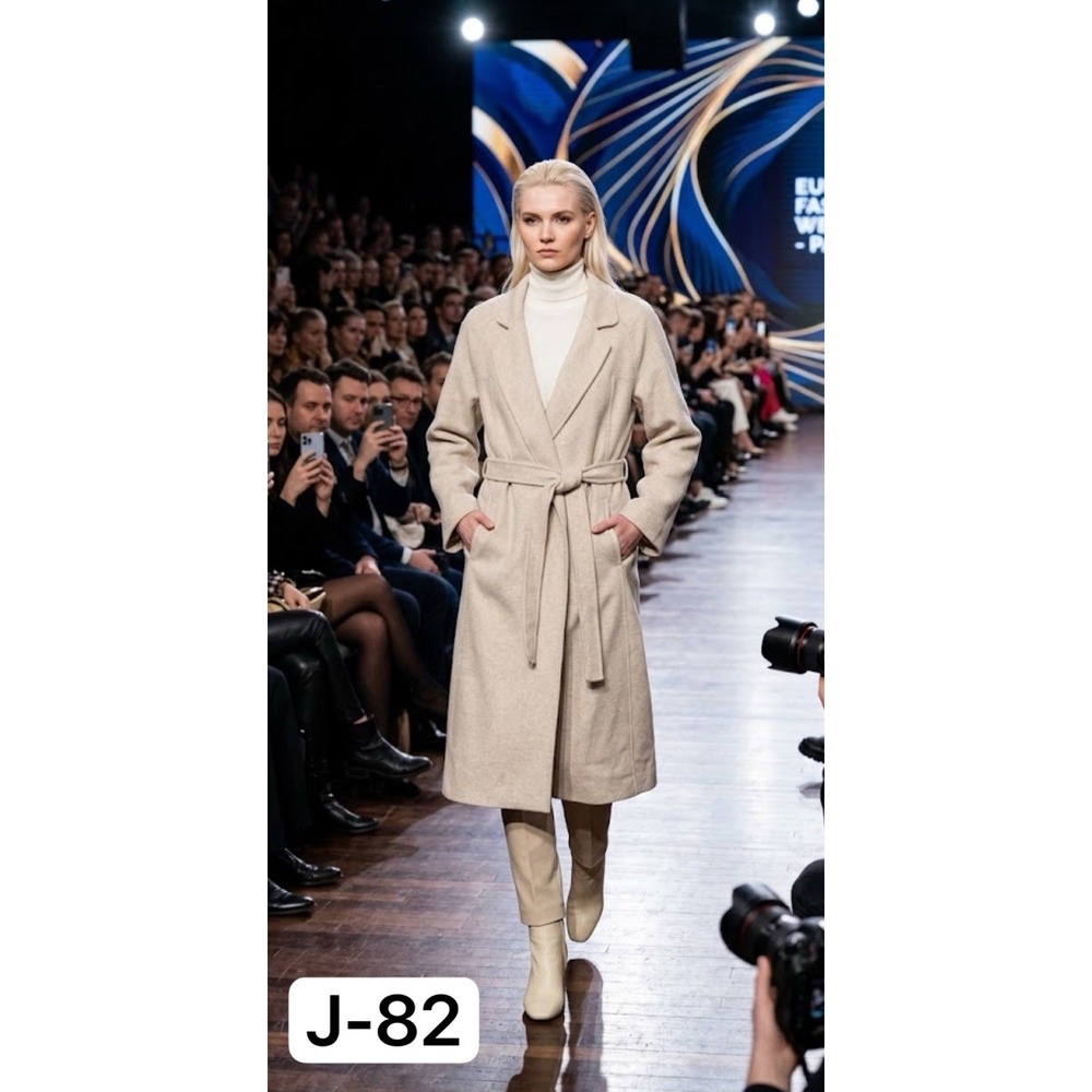 J.ING Beige 100% Wool Long Belted Wrap Trench Coat Jacket Neutral M/L